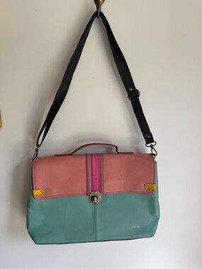 Soruka Multi-Color Leather Crossbody Bag - Sea Foam & Coral with Pink Accent